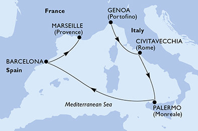 Taliansko, Španielsko, Francúzsko z Janova na lodi MSC Splendida