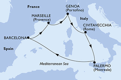 Francúzsko, Taliansko, Španielsko z Marseille na lodi MSC Splendida