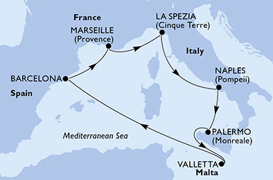 Taliansko, Malta, Španielsko, Francúzsko z La Spezie na lodi MSC Magnifica