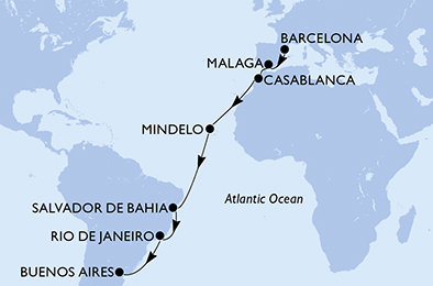 Španielsko, Maroko, Kapverdy, Brazília, Argentína z Barcelony na lodi MSC Magnifica