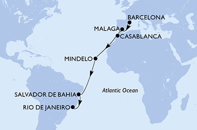 Španielsko, Maroko, Kapverdy, Brazília z Barcelony na lodi MSC Magnifica