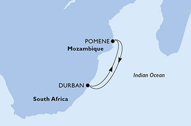 Juhoafrická republika, Mozambik z Durbanu na lodi MSC Opera