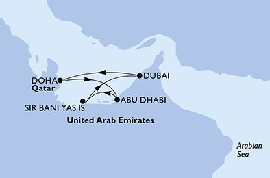 Spojené arabské emiráty, Katar z Dubaja na lodi MSC Euribia