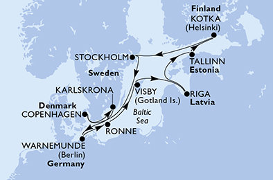 Nemecko, Dánsko, Švédsko, Lotyšsko, Estónsko, Fínsko z Warnemünde na lodi MSC Magnifica