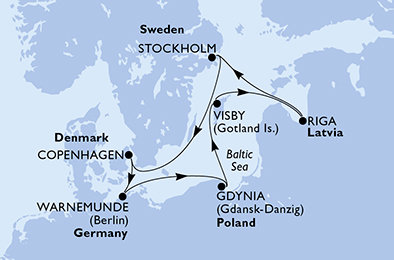 Nemecko, Poľsko, Švédsko, Lotyšsko, Dánsko z Warnemünde na lodi MSC Magnifica