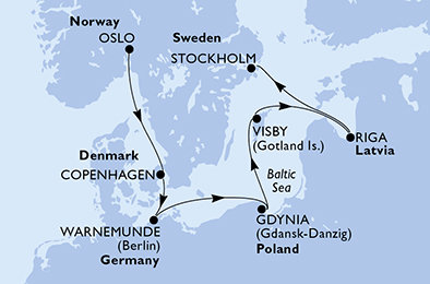Nórsko, Dánsko, Nemecko, Poľsko, Švédsko, Lotyšsko z Osla na lodi MSC Magnifica
