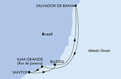 Brazília zo Santosu na lodi MSC Lirica