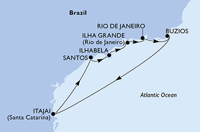 Brazília z Rio de Janeira na lodi MSC Lirica