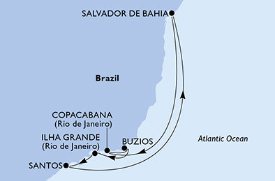 Brazília zo Santosu na lodi MSC Seaview