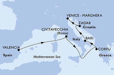 Španielsko, Taliansko, Grécko, Chorvátsko z Valencie na lodi MSC Opera