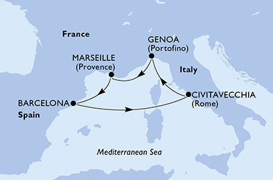 Francúzsko, Španielsko, Taliansko z Marseille na lodi MSC Magnifica