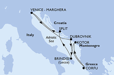 Taliansko, Chorvátsko, Grécko, Čierna Hora z Benátok na lodi MSC Armonia