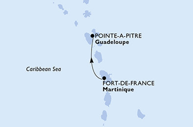 Martinik, Guadeloupe z Fort de France, Martinik na lodi MSC Virtuosa