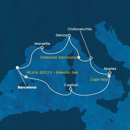 Španielsko, Taliansko, Francúzsko z Barcelony na lodi Costa Smeralda