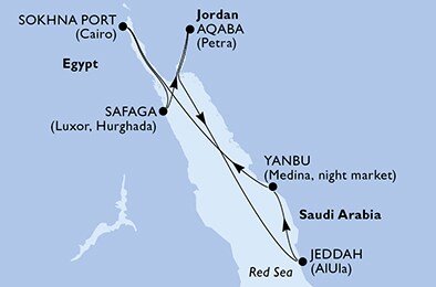 Egypt, Jordánsko, Saúdská Arábie na lodi MSC Splendida