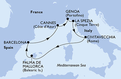 Taliansko, Španielsko, Francúzsko z Janova na lodi MSC Seaview