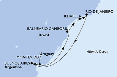 Uruguaj, Brazília, Argentína z Montevidea na lodi MSC Poesia