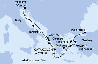 Turecko, Grécko, Taliansko z Istanbulu na lodi MSC Fantasia