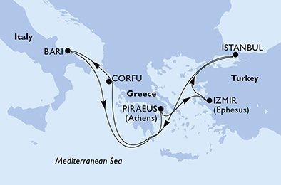 Taliansko, Grécko, Turecko z Bari na lodi MSC Sinfonia