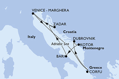Taliansko, Grécko, Chorvátsko, Čierna Hora z Benátok na lodi MSC Opera