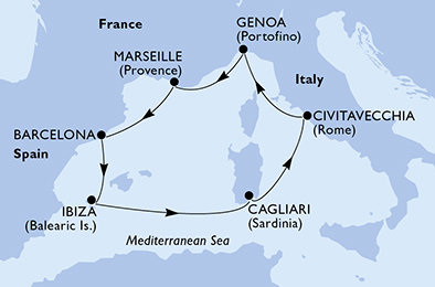 Francúzsko, Španielsko, Taliansko z Marseille na lodi MSC Orchestra