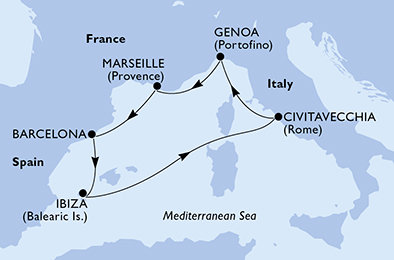Španielsko, Taliansko, Francúzsko z Barcelony na lodi MSC Orchestra