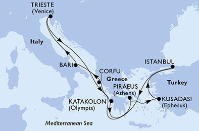 Turecko, Grécko, Taliansko z Istanbulu na lodi MSC Fantasia