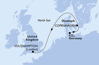 Nemecko, Dánsko, Veľká Británia z Kielu na lodi MSC Euribia