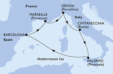 Taliansko, Španielsko, Francúzsko z Janova na lodi MSC Splendida