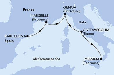 Španielsko, Francúzsko, Taliansko z Barcelony na lodi MSC World Asia