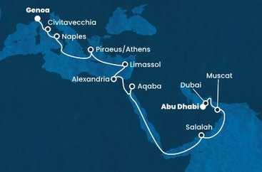 Spojené arabské emiráty, Omán, Jordánsko, Egypt, Cyprus, Grécko, Taliansko z Abu Dhabi na lodi Costa Toscana