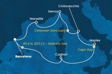 Španielsko, Taliansko, Francúzsko z Barcelony na lodi Costa Smeralda