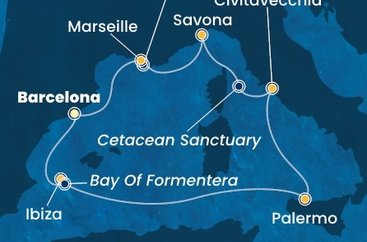 Španielsko, Taliansko, Francúzsko z Barcelony na lodi Costa Toscana