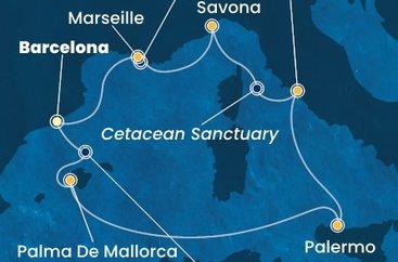 Španielsko, Taliansko, Francúzsko z Barcelony na lodi Costa Toscana