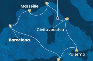 Španielsko, Tunisko, Taliansko, Francúzsko z Barcelony na lodi Costa Pacifica