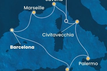 Španielsko, Tunisko, Taliansko, Francúzsko z Barcelony na lodi Costa Pacifica