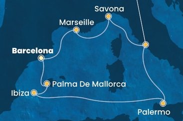 Španielsko, Taliansko, Francúzsko z Barcelony na lodi Costa Smeralda