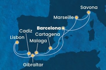 Španielsko, Portugalsko, Gibraltár, Francúzsko, Taliansko z Barcelony na lodi Costa Diadema