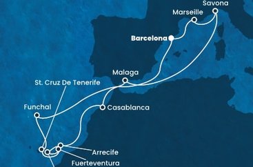 Španielsko, Francúzsko, Taliansko, Maroko, Portugalsko z Barcelony na lodi Costa Diadema