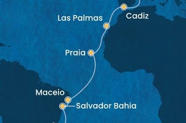 Španielsko, Kapverdy, Brazília z Barcelony na lodi Costa Diadema