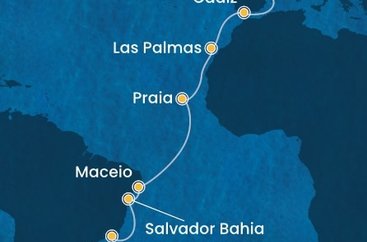 Španielsko, Kapverdy, Brazília z Barcelony na lodi Costa Diadema