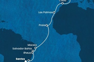 Španielsko, Kapverdy, Brazília z Barcelony na lodi Costa Diadema