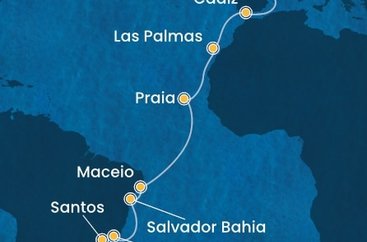 Španielsko, Kapverdy, Brazília z Barcelony na lodi Costa Diadema