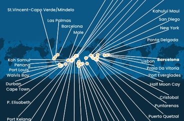 Španielsko, Portugalsko, USA, , Panama, Kostarika, Guatemala, Mexiko, Francouzská Polynésie, Fiji, Nová Kaledonie, Austrália, Papua Nová Guinea, Japonsko, Južná Kórea, Tchaj-wan, Čína, Vietnam, Thajsko, Singapur, Malajzia, Srí Lanka, Maledivy, Maurícius, Juhoafrická republika, Namíbia, Kapverdy z Barcelony na lodi Costa Deliziosa