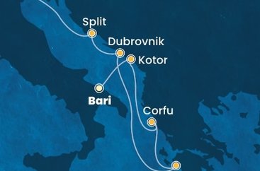 Taliansko, Čierna Hora, Grécko, Chorvátsko z Bari na lodi Costa Deliziosa