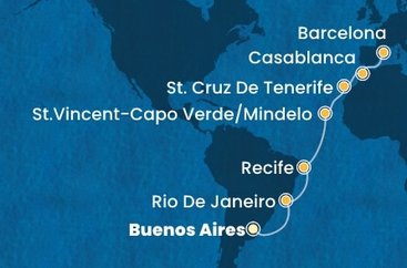 Argentína, Brazília, Kapverdy, Španielsko, Maroko z Buenos Aires na lodi Costa Favolosa