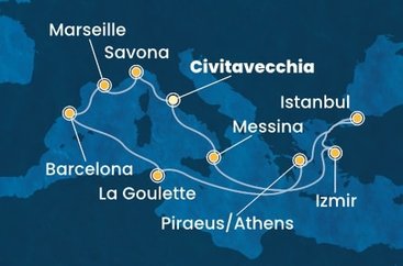 Taliansko, Turecko, Grécko, Tunisko, Španielsko, Francúzsko z Civitavechie na lodi Costa Fortuna