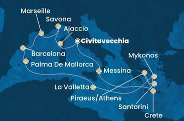 Taliansko, Francúzsko, Španielsko, Malta, Grécko z Civitavechie na lodi Costa Fascinosa