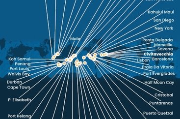 Taliansko, Francúzsko, Španielsko, Portugalsko, USA, , Panama, Kostarika, Guatemala, Mexiko, Francouzská Polynésie, Fiji, Nová Kaledonie, Austrália, Papua Nová Guinea, Japonsko, Južná Kórea, Tchaj-wan, Čína, Vietnam, Thajsko, Singapur, Malajzia, Srí Lanka, Maledivy, Maurícius, Juhoafrická republika, Namíbia, Kapverdy z Civitavechie na lodi Costa Deliziosa