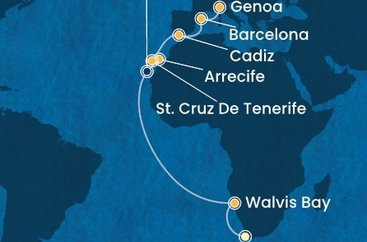 Juhoafrická republika, Namíbia, Španielsko, Taliansko z Kapského Mesta na lodi Costa Toscana